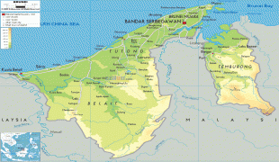 Kaart (cartografie)-Brunei-Brunei-physical-map.gif