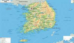 Mapa-Kórejská republika-South-Korea-physical-map.gif
