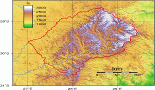 Kort (geografi)-Lesotho-Lesotho_Topography.png