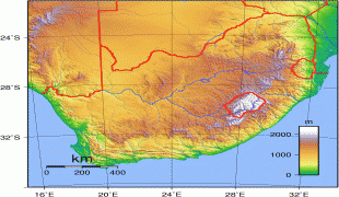 Kaart (cartografie)-Zuid-Afrika-detailed_topographical_map_of_south_africa.jpg
