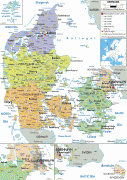 Kaart (cartografie)-Denemarken-Denmark-political-map.gif