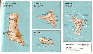 Kaart (cartografie)-Comoren-detailed_relief_and_road_map_of_comoros_and_mayotte.jpg