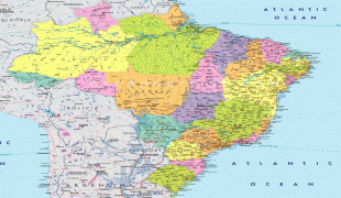 Kaart (kartograafia)-Brasiilia-grande_carte_bresil_avec_petites_villes_rivieres.jpg
