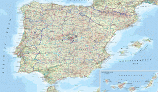 Kaart (kartograafia)-Hispaania-detailed_physical_map_of_spain.jpg