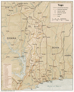 Kaart (kartograafia)-Togo-detailed_relief_and_political_map_of_togo.jpg