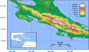 Kaart (cartografie)-Costa Rica-Costa_Rica_Topography.png