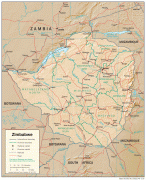 Kaart (cartografie)-Zimbabwe-zimbabwe_physio-2002.jpg
