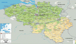 Карта (мапа)-Белгија-Belgium-physical-map.gif