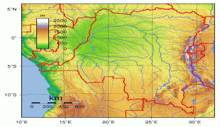 Kort (geografi)-Republikken Congo-detailed_physical_map_of_congo_democratic_republic_zaire.jpg
