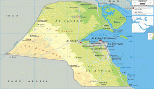 Kort (geografi)-Kuwait-Kuwait-physical-map.gif