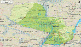 Kort (geografi)-Paraguay-Paraguay-physical-map.gif