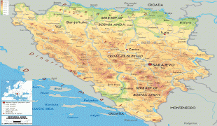 Kaart (kartograafia)-Bosnia ja Hertsegoviina-Bosnia-and-Herzegovina-phys.gif