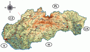 Kort (geografi)-Slovakiet-detailed_road_and_physical_map_of_slovakia.jpg