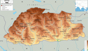 Kaart (cartografie)-Bhutan-Bhutan-physical-map.gif