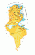 Kaart (cartografie)-Tunesië-detailed_physical_and_road_map_of_tunisia.jpg