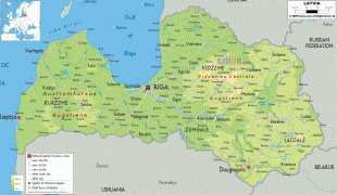 Kort (geografi)-Letland-phisical-map-of-Latvia.gif