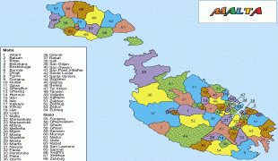 Kaart (cartografie)-Malta (land)-Malta-Island-map-showing-the-cities.jpg