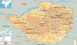 Karte (Kartografie)-Simbabwe-Zimbabwe-physical-map.gif