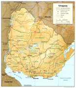 Kaart (cartografie)-Uruguay-large_detailed_relief_and_political_map_of_uruguay_with_roads_and_cities.jpg