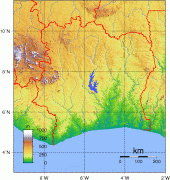 Zemljevid-Slonokoščena obala-Ivory_Coast_Topography.png