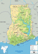 Kort (geografi)-Ghana-Ghana-physical-map.gif