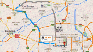 Mapa-Mezinárodní letiště Si-an Sien-jang-xian-xianyang-international-airport-to-xian-railway-station-map.jpg